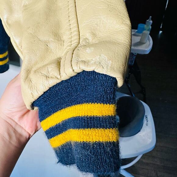 Vintage Hatchers Blue Gold 60s Letterman H University Leather Wool Jacket size S - Picture 8 of 12